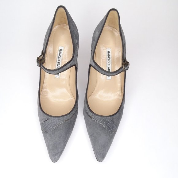 Manolo Blahnik Rela Embroider Suede Mary Jane Pump - Picture 3 of 12